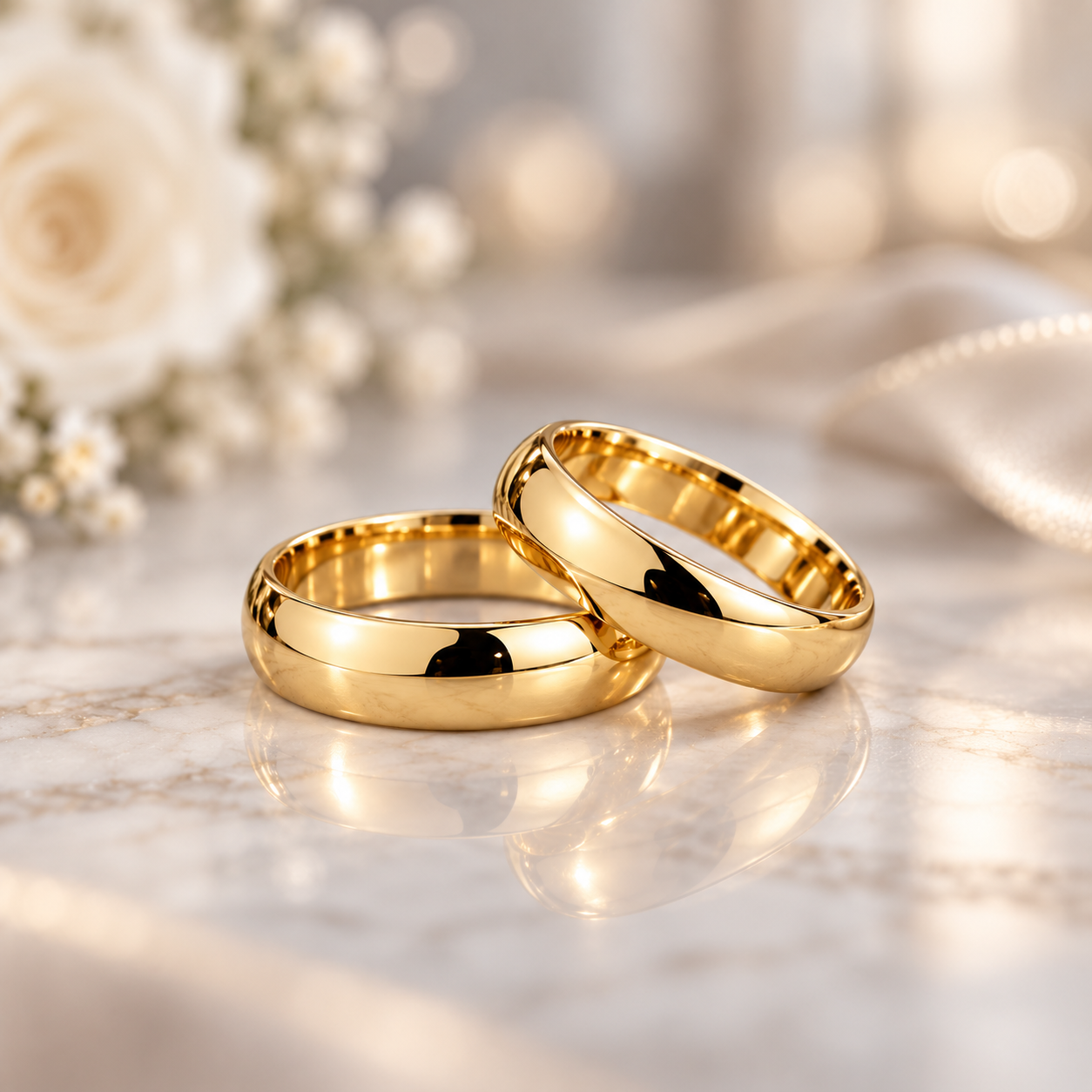 Foto editorial provisória para Par de alianças clássicas em ouro 18K